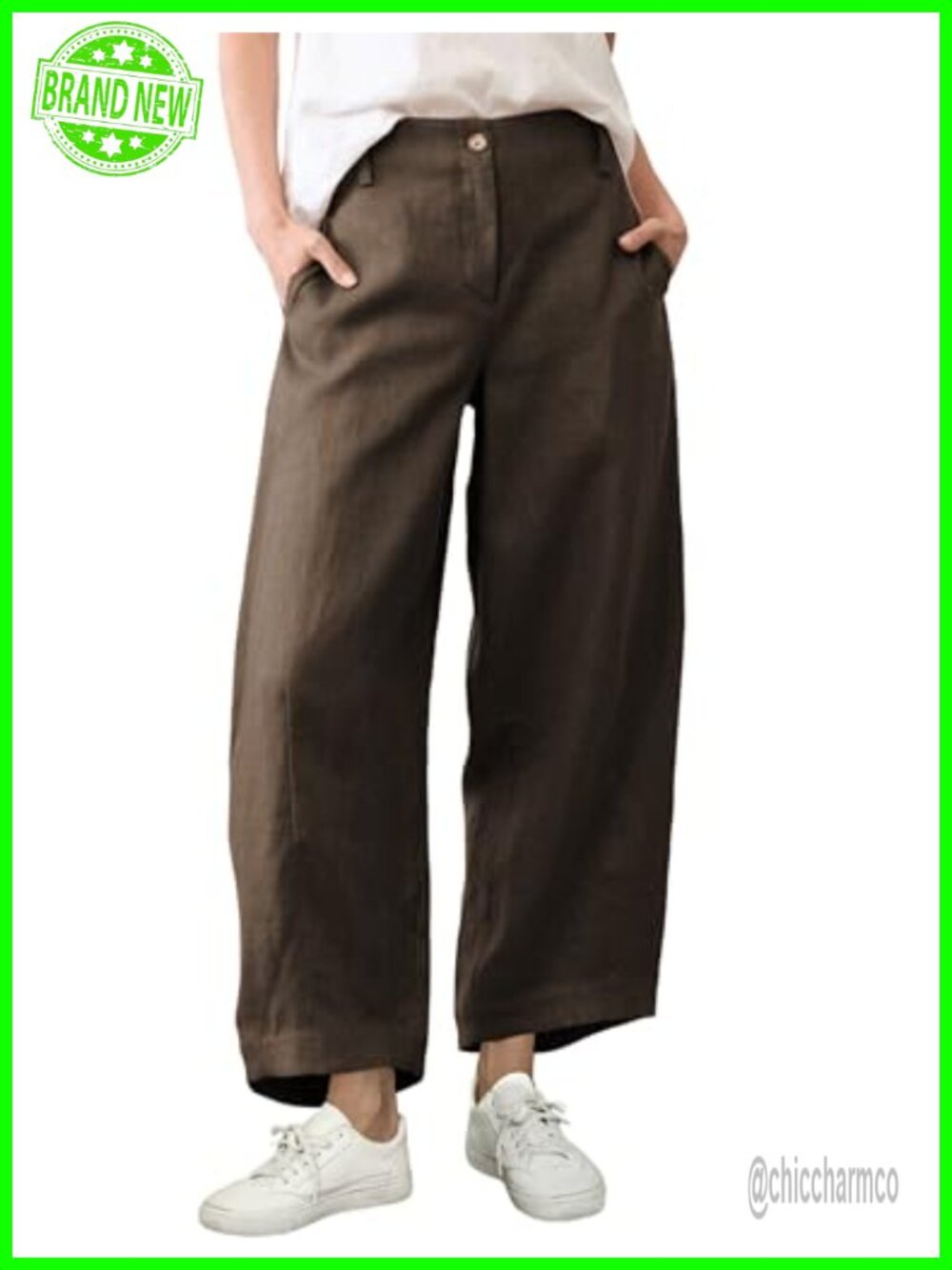 Cotton Linen Barrel Pants Wide Leg High Waist Ankle Trousers